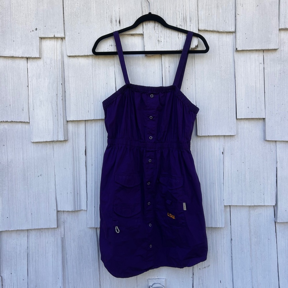 Columbia LSU Tigers Purple‎ Button Front PFG Style Dress Womens XL Cotton - Picture 2 of 10